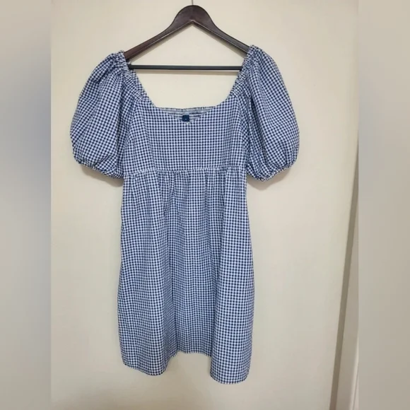 Old Navy Blue and White Gingham Puff-Sleeve Mini Dress - Picture 1 of 5
